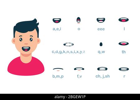 Illustration plate vectorielle d'animation vocale à lèvres à bouche mâle de dessin animé Illustration de Vecteur