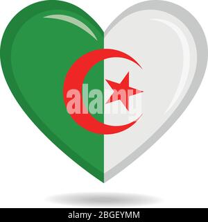 Drapeau national algérien dans l'illustration vectorielle de forme cardiaque Illustration de Vecteur