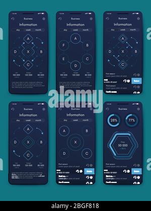 L'infographie moderne des éléments de vecteur pour brochures d'affaires. Utilisation en site web, brochure, publicité et marketing. Les diagrammes à secteurs, courbes, bar Illustration de Vecteur
