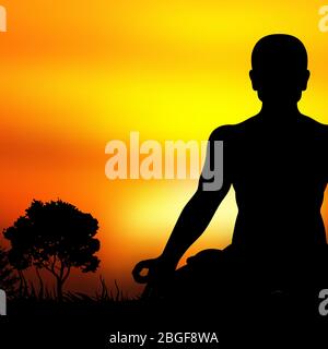 Silhouette de méditation coucher de soleil fond vectoriel. Illustration de la silhouette de yoga coucher de soleil, méditation et relaxation Illustration de Vecteur