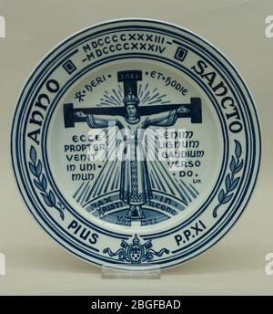 Herdenkingsbord Heilig JAAR 1933-1934 rencontre gekruisigde Christus dans stralenkrans, rencontre «Anno sancto Pie P.P.H.» op rand Banque D'Images