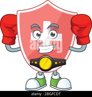 Un sportif bouclier médical boxe athlète dessin de mascotte dessin style Illustration de Vecteur