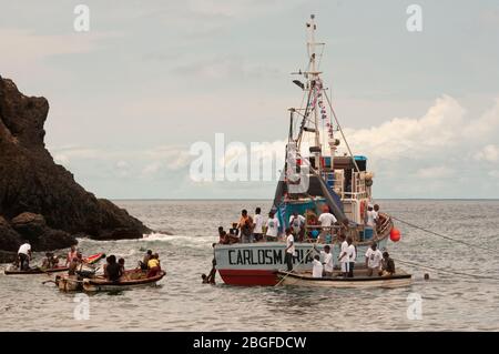 Bateaux à la fête de la pêche à Cidade Velha, au Cap-Vert Banque D'Images