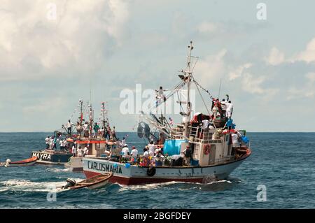 Bateaux à la fête de la pêche à Cidade Velha, au Cap-Vert Banque D'Images