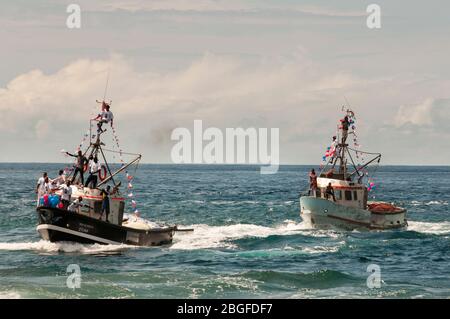 Bateaux à la fête de la pêche à Cidade Velha, au Cap-Vert Banque D'Images