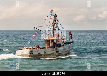 Bateau au festival de pêche à Cidade Velha, Cap-Vert Banque D'Images