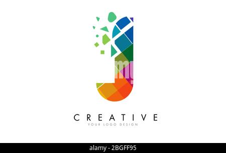 Lettre J Design avec Rainbow brisée blocs illustration vectorielle. Pixel art du logo de la lettre J. Illustration de Vecteur