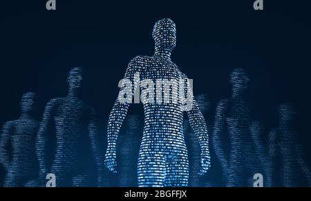 Corps humains en un et des zéros. Le concept de la symbiose de l'homme et de la technologie. rendu 3d Banque D'Images