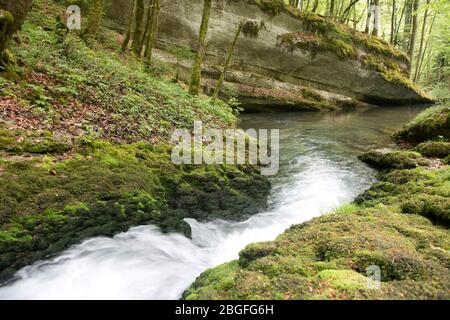 Die Karstquelle des Dou im Berner Jura, Schweiz Banque D'Images