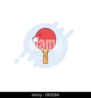 Racket et ballon de ping-pong. Raquette rouge de tennis de table. Illustration vectorielle de style ligne d'équipement sportif. Jouer à des jeux de sport à la maison. Activité sportive banne Illustration de Vecteur