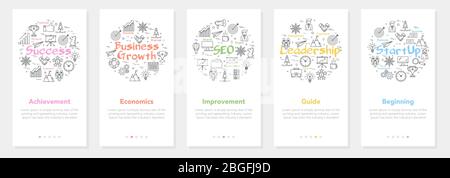 Vector cinq bannières verticales - croissance des affaires, succès, démarrage Illustration de Vecteur