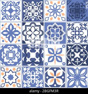 Maison mexicaine tiling des modèles sans couture. L'Espagne contes avec texture florale. Illustration de l'ornement vectoriel en mosaïque transparente Illustration de Vecteur