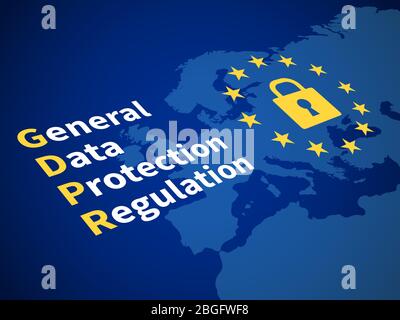 Règlement général sur la protection des données du RGEG. Règles de protection informatique de l'UE et concept vectoriel de chiffrement des données. Illustration de l'accès au contrôle, de la législation de cryptage et de la protection de la confidentialité Illustration de Vecteur