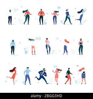 Jeu de plats de communauté de personnages de Caricature Office. Hommes et femmes multiraciaux en action avec des gestes et des émotions différents. Style de vie professionnel. Vect Illustration de Vecteur