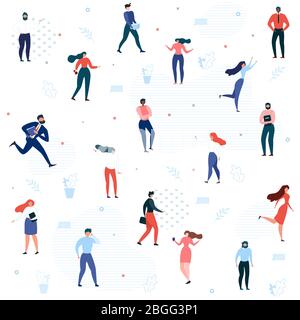 Les personnages de Caricature Office sont des modèles transparents. Travailleurs masculins et féminins, texture répétée des gestionnaires. Vector Business et Businesswomen Flat Endle Illustration de Vecteur