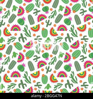 Décor lumineux mexicain sans coutures avec fleurs de cactus et tapis de métier. Illustration vectorielle Illustration de Vecteur