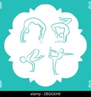 Yoga et pilates pose de l'illustration des silhouettes vectorielles de style ligne fixe Illustration de Vecteur