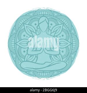 Équilibre yoga silhouette féminine. Femme de fleurs mandala et méditaion isolée sur blanc. Illustration vectorielle Illustration de Vecteur