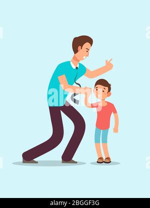 Le père en colère hurla à un enfant effrayé. Conflit familial entre enfants et parents concept vectoriel. Illustration du conflit enfant et père Illustration de Vecteur