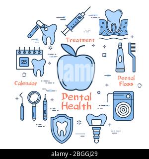 Vector Blue line round concept - pomme santé dentaire Illustration de Vecteur