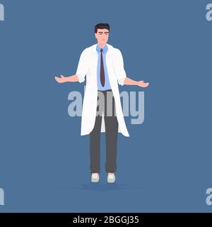 homme scientifique surtravaillé homme chercheur en manteau blanc debout pose un laboratoire médical travailleur illustration vectorielle pleine longueur Illustration de Vecteur