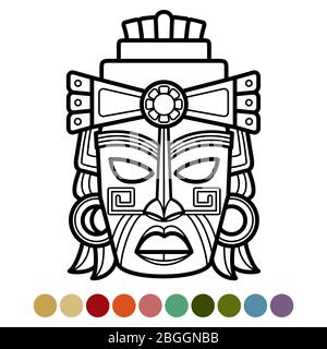 Page de coloration de masque aztèque, mexicain, africain. Culture visage ethnique. Illustration vectorielle Illustration de Vecteur