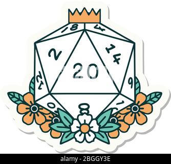 autocollant de tatouage dans le style traditionnel d'un d20 Illustration de Vecteur
