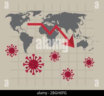 statistiques économiques et covid19 avec flèches sur les cartes de la terre Illustration de Vecteur