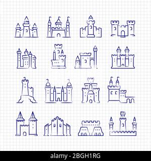 Croquis châteaux médiévaux sur la page bordée isolée . Illustration vectorielle Illustration de Vecteur