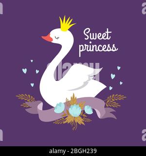 Mignon Dessin Anime Blanc Bebe Cygne Princesse Graphiques Vectoriels Pour Affiche Ou Fille T Shirt Illustration D Oiseau Carte Ou Affiche De Princesse Douce Image Vectorielle Stock Alamy