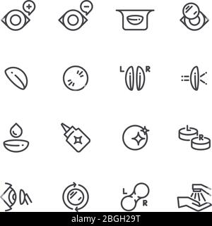 Icônes de l'objectif optique oculaire. Correction de la vue humaine et symboles vectoriels optométriste isolés. Ligne de correction de l'icône de vision humaine de l'illustration de l'ensemble Illustration de Vecteur