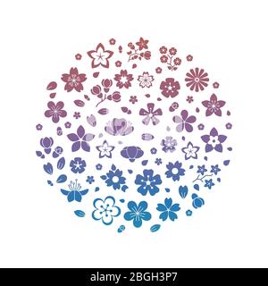 Logo coloré fleurs silhouettes isolées sur fond blanc. Illustration vectorielle Illustration de Vecteur