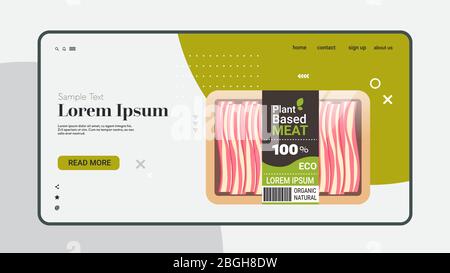 bacon végétarien à base de plantes au-delà de la viande dans l'emballage bio végétalien naturel concept alimentaire horizontal copie espace illustration vectorielle Illustration de Vecteur