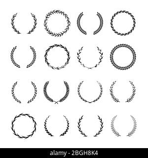 Bordures rondes vintage. Couronnes heralsèches en chêne et en Laurel. Des éléments de conception vectoriels de récompense, de réussite et de noblesse isolés. Illustration de la collection de cadres de couronne de branche laurier Illustration de Vecteur