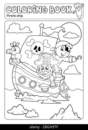 Livre de coloriage bateau pirate thème 2 - eps10 illustration vectorielle. Illustration de Vecteur