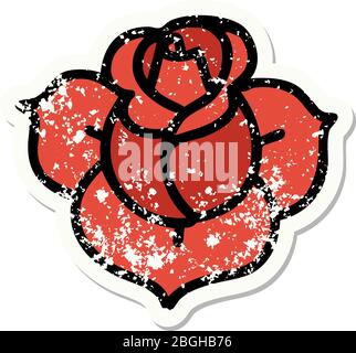 tatouage d'autocollant vieilli dans le style traditionnel d'une fleur Illustration de Vecteur