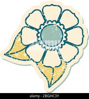 image emblématique de style tatouage à étiquette vieillée d'une fleur Illustration de Vecteur