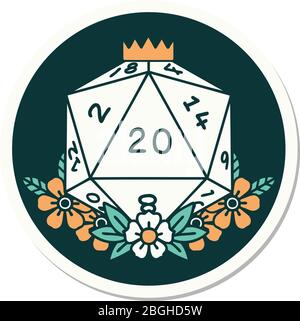autocollant de tatouage dans le style traditionnel d'un d20 Illustration de Vecteur