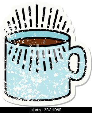 tatouage d'autocollant vieilli dans le style traditionnel de tasse de café Illustration de Vecteur