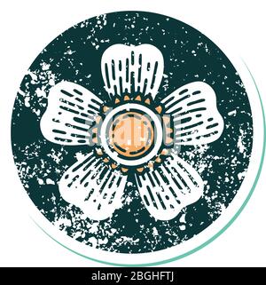image emblématique de style tatouage à étiquette vieillée d'une fleur Illustration de Vecteur