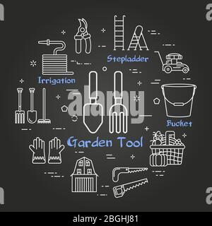 Jardinage et agriculture noir vectoriel linéaire - outil de jardin Illustration de Vecteur