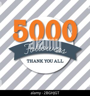 5 000 abonnés. Merci à tous. Bannière des abonnés aux médias sociaux Illustration de Vecteur
