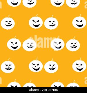 Illustration sans couture d'une bande dessinée Halloween citrouilles sourire visage sur orange Illustration de Vecteur