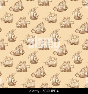 Le motif vintage est sans couture. Bateaux anciens texture fond. Illustration vectorielle Illustration de Vecteur