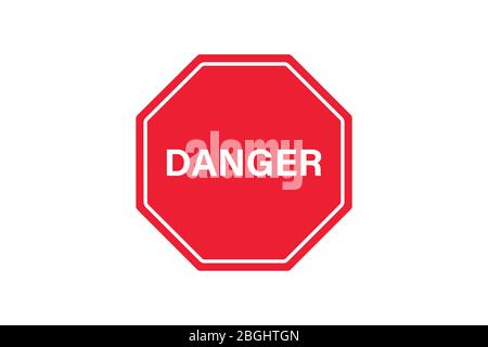 Symbole jaune plat d'avertissement de danger. Icône d'avertissement et signe de danger isolé sur fond blanc pour une utilisation sur la conception Web, la typographie, l'interface utilisateur, l'application, sur le roa Illustration de Vecteur