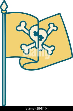 image emblématique du style tatouage d'un drapeau pirate Illustration de Vecteur