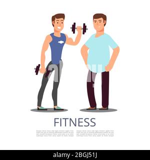 Motivation physique personnages masculins. Homme sportif et homme de bosse isolé sur fond blanc. Illustration vectorielle Illustration de Vecteur