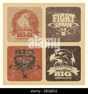 Cartes Grunge avec logo et emblème aigle. Illustration de l'affiche de chasse vectorielle et de champion Illustration de Vecteur