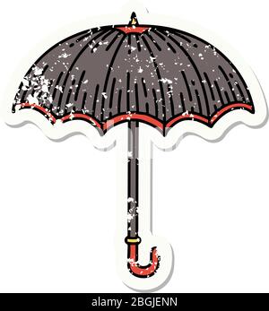 tatouage d'autocollant vieilli dans le style traditionnel d'un parapluie Illustration de Vecteur