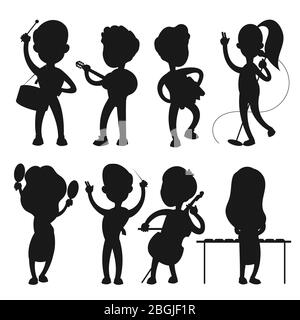 Musiciens silhouettes vectorielles isolés sur fond blanc. Musicien avec instrument, illustration de la performance de concert Illustration de Vecteur